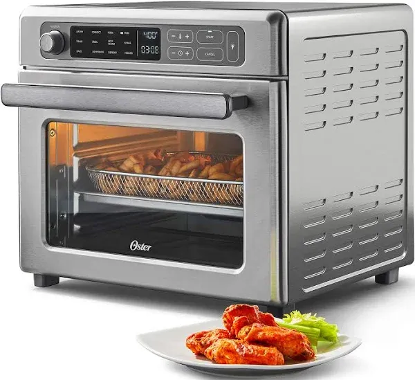 Oster Digital Air Fryer Oven with RapidCrisp, Stainless Steel, 12-Function Countertop Oven with Convection,Silver