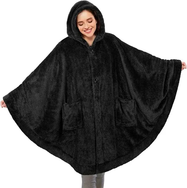 Angel Wrap Hooded Blanket Poncho, Wearable Blanket Throw Wrap Poncho for Women A