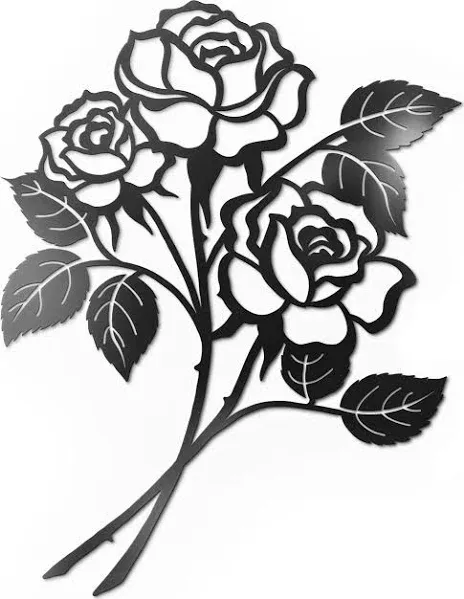 Rose Black Metal Art - Flower Wall Decor for Living Room Giant Roses Medium -...