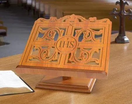 Carved Wood IHS Bible Stand