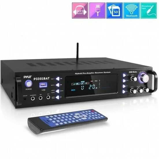 Pyle P3301BAT Bluetooth Hybrid Amplifier Receiver Stereo Amplifier, 3000 Watt