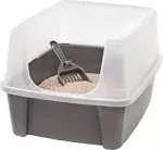 Iris USA Open-Top Cat Litter Box with Shield and Scoop, Gray