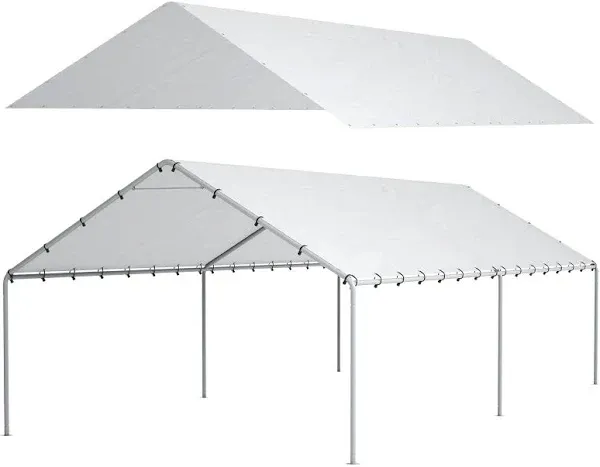 DWALE 10 x 20 Ft Carport Replacement Canopy Cover Garage Top Tent Shelter Tarp with Free 48 Ball Bungee Cords White