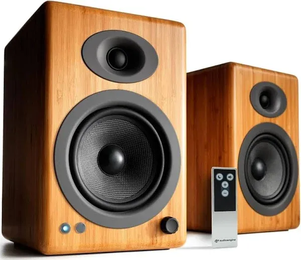  A5 Wired Active Powered Home Theater Bookshelf Speakers - A5+ Wired Bamboo