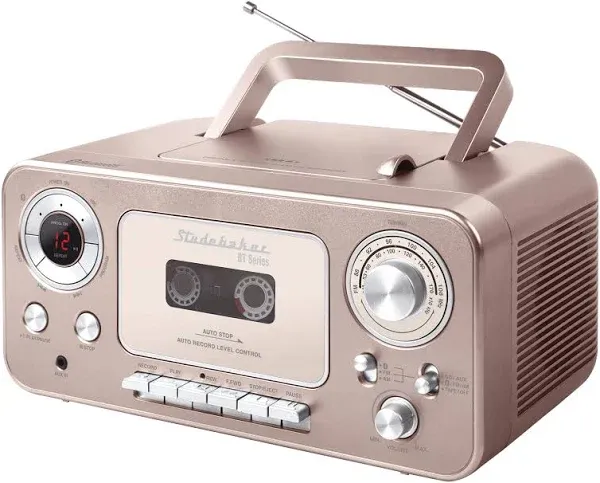 Studebaker Bluetooth Portable Stereo CD, AM/FM Stereo Radio and Cassette Player/Recorder