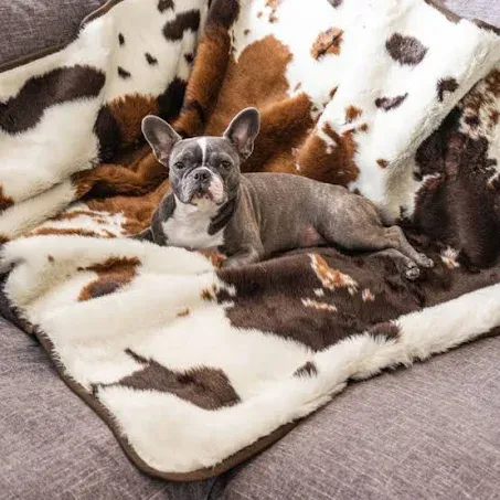 Paw Brands PupProtector Waterproof Throw Blanket, Brown Faux Cowhide Large (80"L x 62"W)