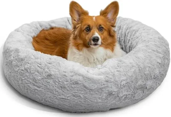 Best Friends by Sheri The Original Calming Donut Dog and Cat Bed in Lux Fur Gray Extra Large 45x45"