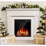 JAMFLY Electric Fireplace Mantel Package Wooden Surround Firebox TV Stand Free Standing Electric Fireplace Heater with Logs, Adjustable LED Flame, Rem