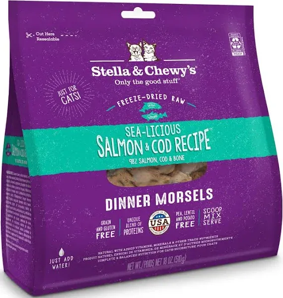 Stella and Chewys Cat Freeze Dried Sea-Licious Salmon and Cod Dinner 3.5oz.