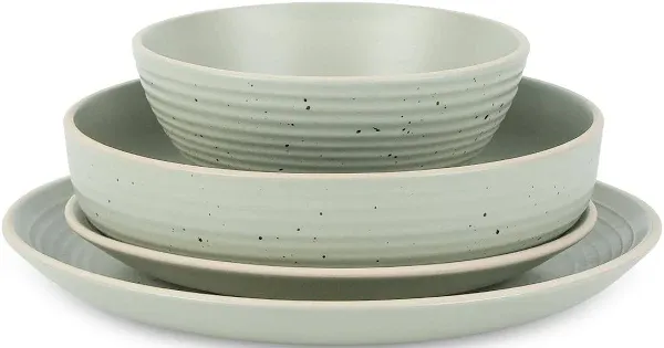 STONE LAIN Dinnerware Set 16Piece Microwave Safe Stoneware Green (Service For 4)