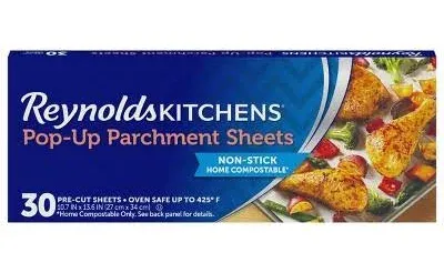 Kitchens Pop-Up Parchment Paper Sheets 10.7x13.6 Inch 30 Count  Oven Safe New