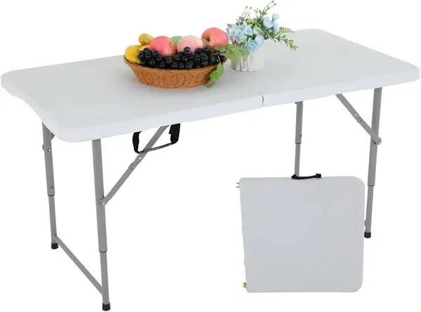 ANJIONG Folding Table 6ft Portable Heavy Duty Plastic Fold-in-Half Utility Picnic Table Plastic Dining Table Indoor Outdoor for Camping White