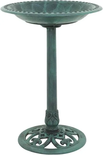 Outdoor Rustic Pedestal Bird Bath Accent for Garden,green