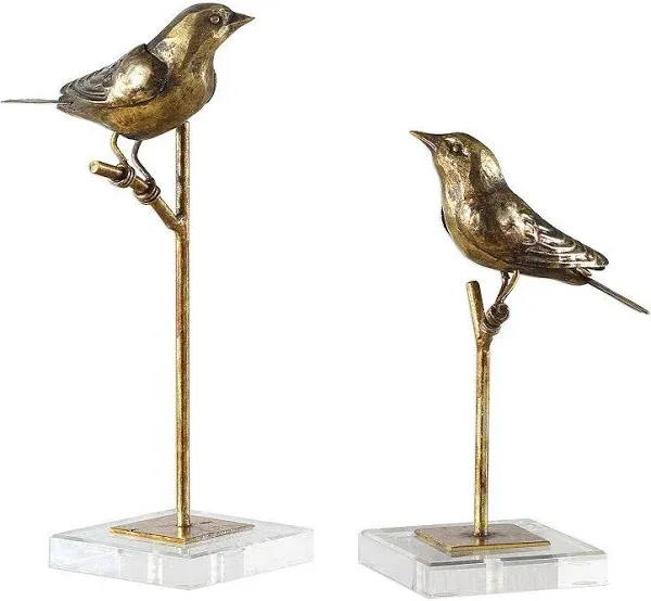 Passerines  - 13.25 inch Bird Sculpture (Set of 2) - 6.5 inches wide by 5.5 inches deep