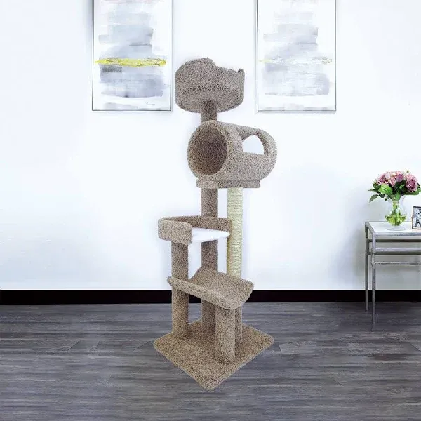 New Cat Condos 140003- Solid Wood Cat Climbing Tower Cat Tree Brown