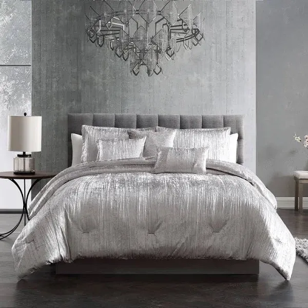  Turin Comforter Set, 7-Piece Set Queen Silver