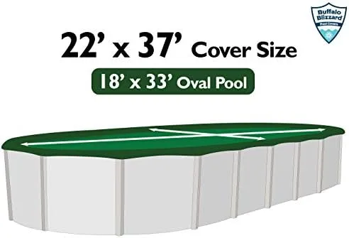 Buffalo Blizzard 18 x 33/34ft Oval Above Ground Pool Cover | Green/Black Reversible Swimming Pool Cover | Supreme Plus Heavy Duty Winter Pool Cover | UV Protection | Shields Pools from Seasonal Debris