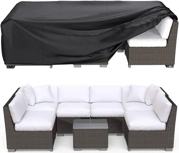 BROSYDA Patio Furniture Set Cover Waterproof, Heavy Duty 600D Funiture Covers for Outdoor Sectional Sofa Set Wicker Rattan Table Chair Rectangular 108