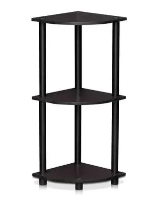 Furinno - 12077DWN Turn-N-Tube 3-Tier Corner Display Rack Multipurpose Shelving Unit, Dark Walnut