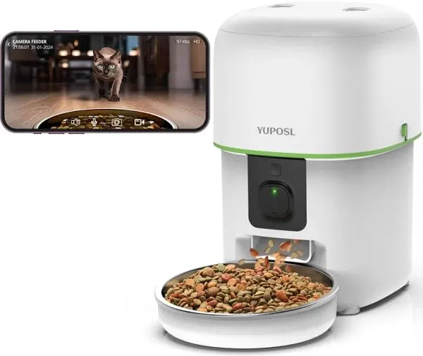 Yuposl Automatic Cat Feeders with Camera - 5G WiFi App read description