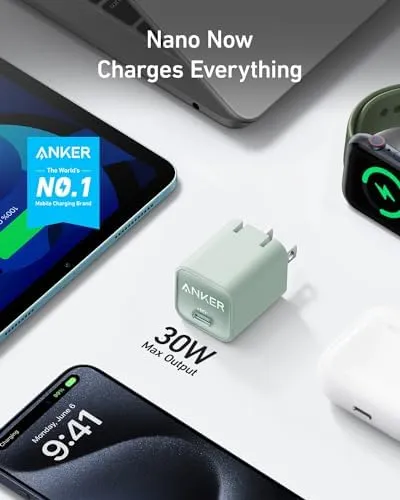 Anker Nano Charger, USB C GaN Charger 30W, PIQ 3.0 Foldable PPS Fast Charger for iPhone and more series