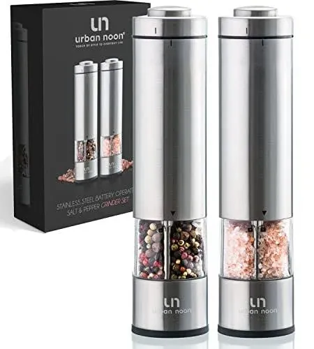 Electric Salt and Pepper Grinder Set - Battery Operated Stainless Steel Mill wit