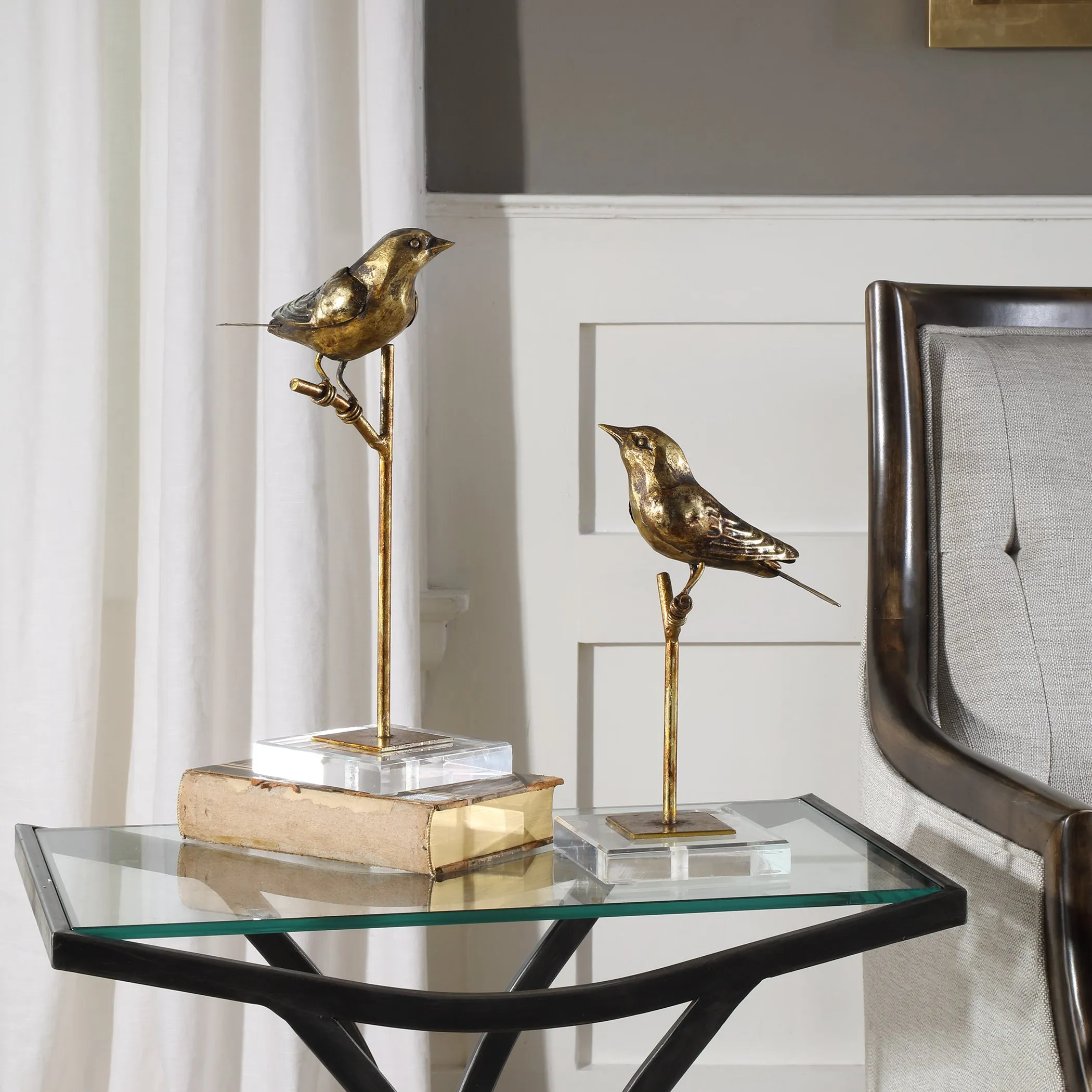 PASSERINES BIRD SCULPTURES SET OF 2