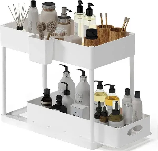 2-Tier Kitchen Sink Organizer with Sliding Drawer &amp; Utility Hooks