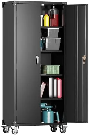 Black 72 in. H Metal Garage Storage Cabinet