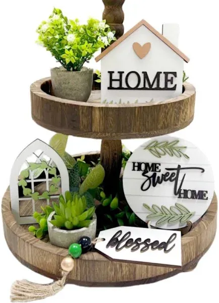 archzim 6 Pieces Farmhouse Tiered Tray Decor Home Decor Mini Signs Home Sweet Ho