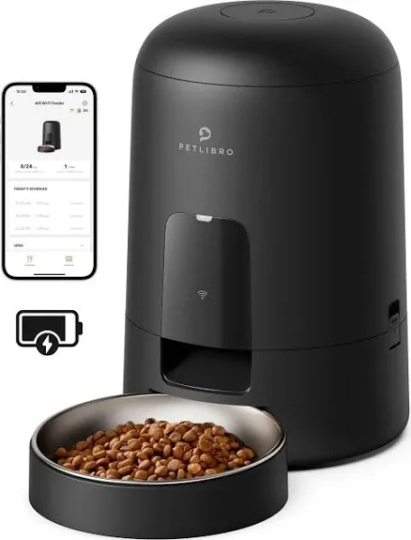 PETLIBRO Automatic Cat Feeder, Wi-Fi Rechargeable Cat Food Dispenser Battery-Operated with 30-Day Life, AIR 2.4G Wi-Fi Timed Pet Feeder for Cat & Dog, 2L Auto Cat Feeder, White