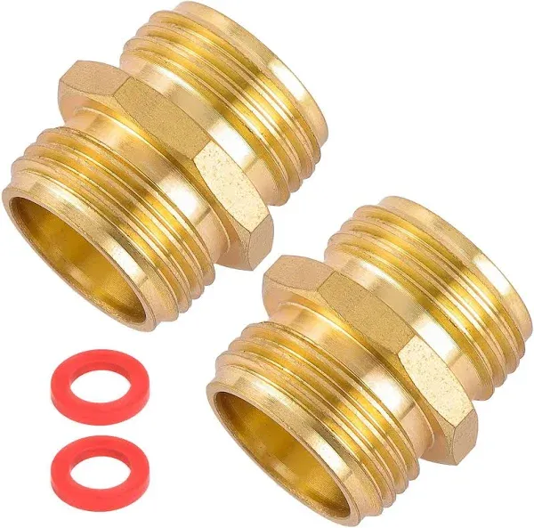 Garden Hose Connector, Male to Male Hose Adapter, 2 Pack 3/4 Inch Brass Water Hose Connector for Female Hose to Female Hose,(3/4" GHT Double Male)