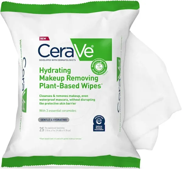 CeraVe Hydrating Facial Cleansing Makeup Remover Wipes| Plant Based Face Biodegr