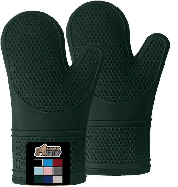 Gorilla Grip Heat and Slip Resistant Silicone Oven Mitts Set Soft Cotton Lining