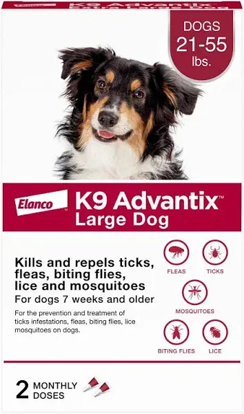 Elanco K9 Advantix Flea &amp; Tick Large Dog, 21-55 lbs, 2 Monthly Doses