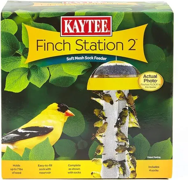 Kaytee Wild Bird Finch Station 2 Soft Mesh Sock Feeder, Includes, Yellow, 4 Socks