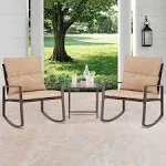 Havenside Home Pheap Outdoor Patio 3-Piece Rocking Wicker Bistro Set by Brown/Brown