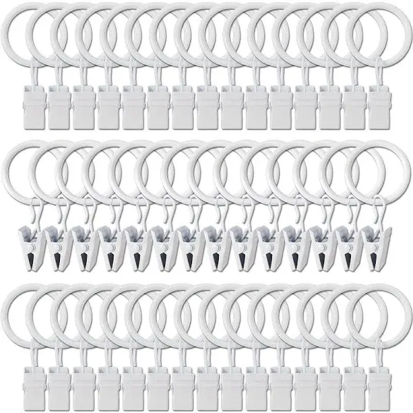 AMZSEVEN 40 Pack Curtain Rings with Clips Drapery Clips with Rings Drapes Rings 1.26