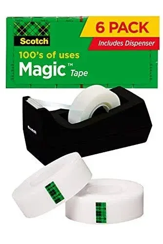 Scotch Magic Tape, 6 Rolls with Dispenser, Numerous Applications, Invisible ...