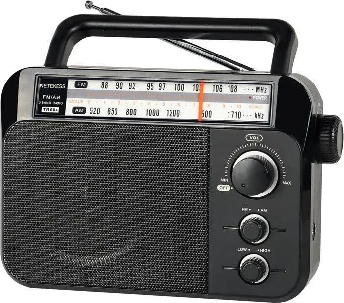 Retekess TR604 AM / FM Radio for the Elderly Portable Handle Design Two Band Radio Battery & AC Powered