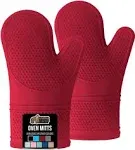 Gorilla Grip Heat and Slip Resistant Silicone Oven Mitts Set, Soft Cotton lining, Waterproof, BPA Free, Long Flexible Th