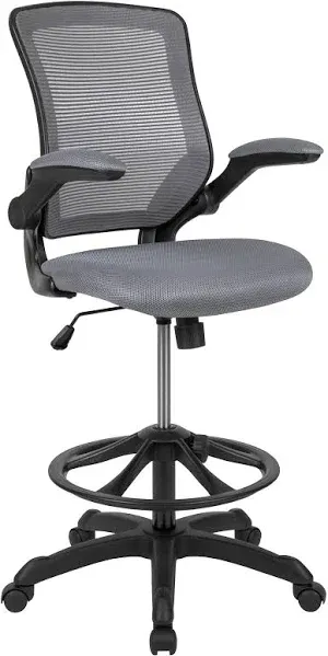 Mid-Back Mesh Ergonomic Drafting Chair with Foot Ring and Flip-Up Arms