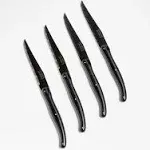 NEW IN BOX, (4) Jean Dubost Laguiole &#034;NEW AGE&#034; Black Blade Steak Knives, France