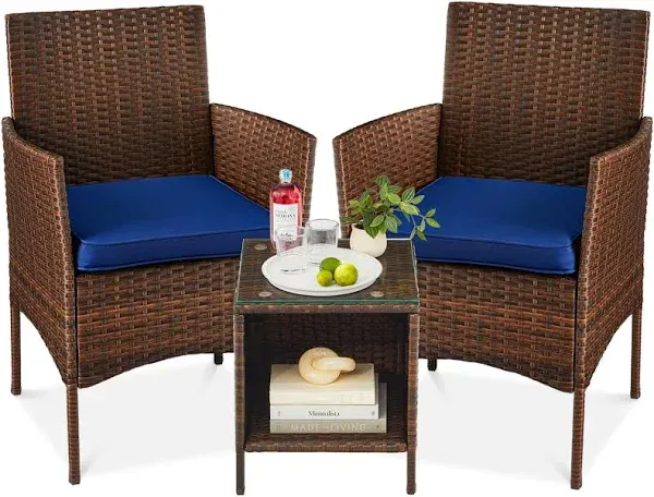 Best Choice Products 3-Piece Outdoor Wicker Conversation Patio Bistro Set