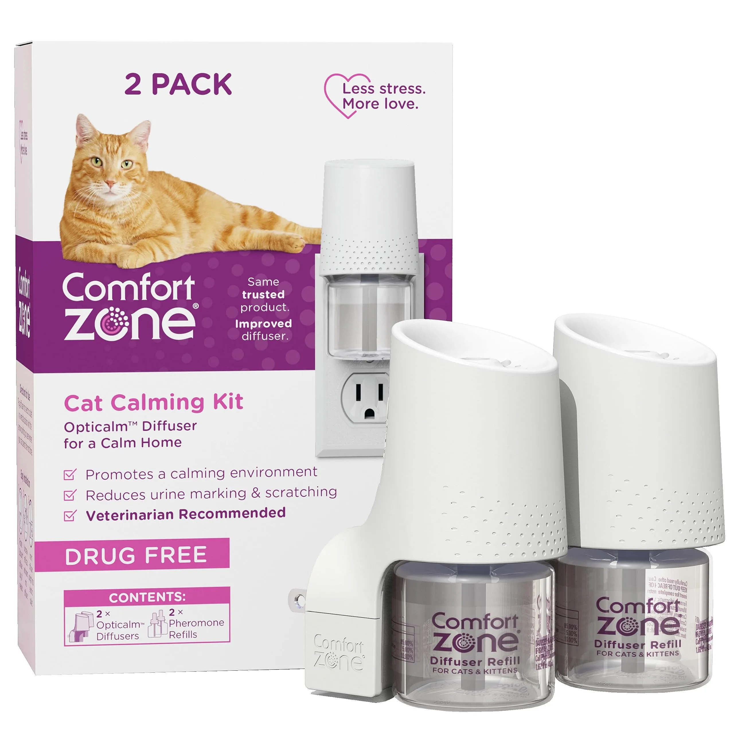 Comfort Zone Cat Calming Diffuser: 2 Pheromone Diffusers & 2 Refills