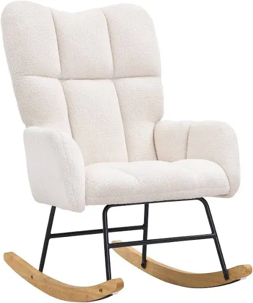 VEVOR Nursery Rocking Chair, 250 lbs Weight Capacity Teddy Fabric Upholstered Glider Rocker Chair with Soft Seat and High Backrest, Nursing Chair for Nursery, Bedroom, Living Room, Ivory White  | VEVOR CA