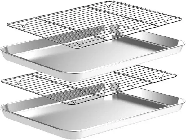 Quarter Baking Sheet Pan with Wire Rack Set [2 Pans + 2 Racks], Stainless Ste...