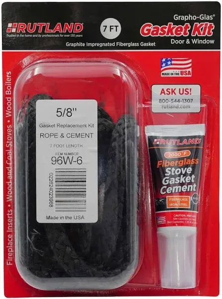 RUTLAND Grapho-Glas Stove Gasket Kit Black 3/8&#034; x 7&#039; FREE USA SHIPPING! #96-6