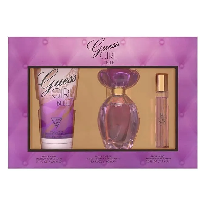 Guess Girl Belle 3 Pc Gift Set 3.4oz EDT Spray, 0.5oz EDP Travel Spray, 6.7oz Body Lotion GIFTSET