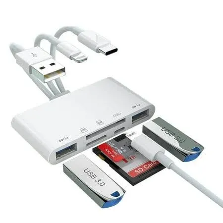 5-in-1 Memory Card Reader, USB OTG Adapter, SD Card Reader, iPhone/iPad